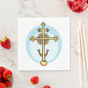 Golden Orthodox Cross Religious Symbol Napkins