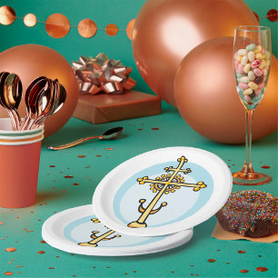 Golden Orthodox Cross Religious Symbol Paper Plates