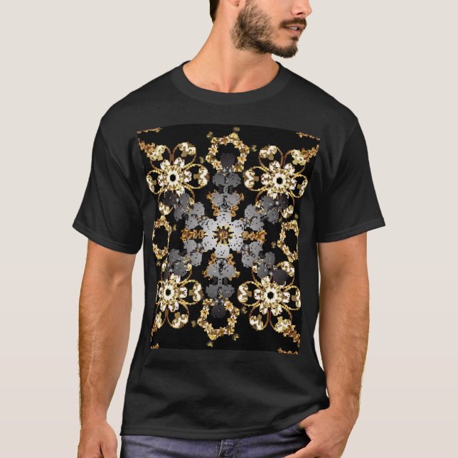 Golden Outline: Eastern Floral Decor T-Shirt (Front)