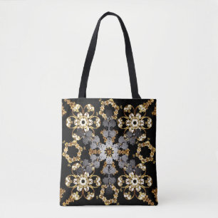 Golden outline floral decor. Eastern style element Tote Bag