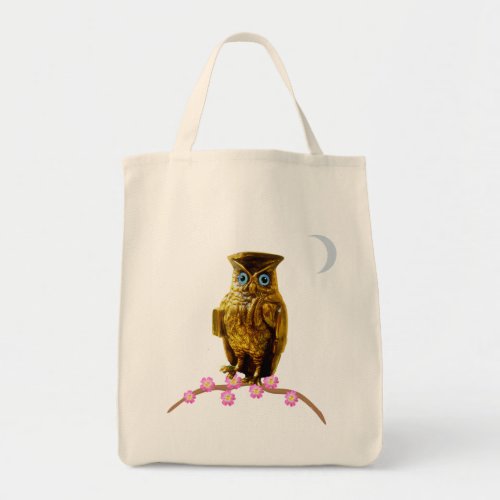 Golden Owl and Crescent Moon Tote Bag