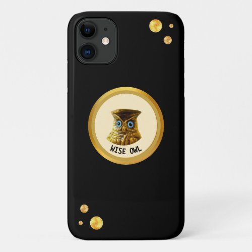 Golden owl and golden confetti on black iPhone 11 case