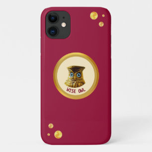 Golden owl and golden confetti on burgundy red iPhone 11 case
