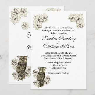 Golden Owl Cream Flowers Invitation