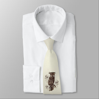 Golden Owl Cream Orchids Neck Tie