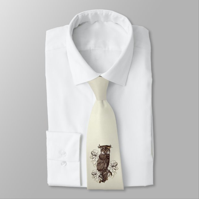 Golden Owl Cream Orchids Neck Tie (Tied)