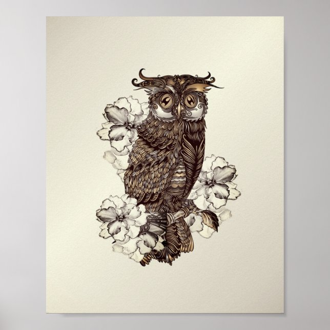 Golden Owl Cream Orchids Poster (Front)