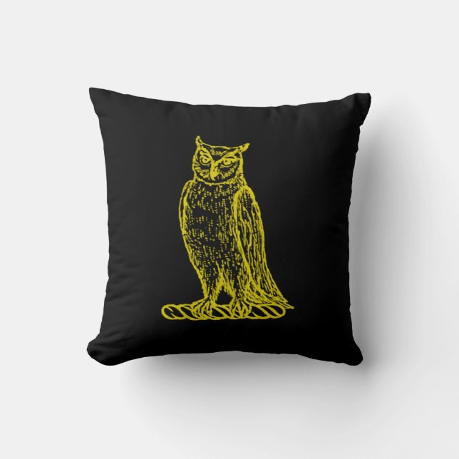 Golden Owl Crest Letterpress Style Throw Pillow (Front)