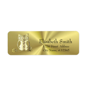 Golden owl, elegant golden background label