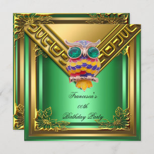 Golden Owl Elite Elegant Birthday Party Green Invitation