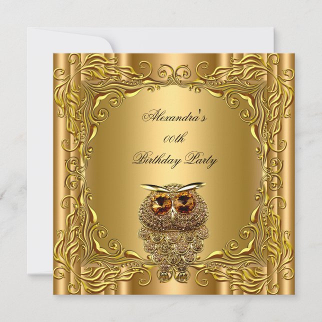 Golden Owl Elite Elegant Gold Birthday Party 2 Invitation (Front)