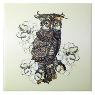 Golden Owl Green Orchids Ceramic Tile