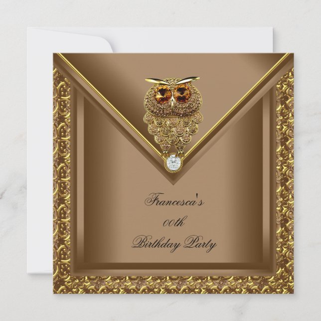 Golden Owl Image Elite Elegant Birthday Party Invitation (Front)