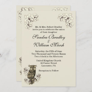 Golden Owl Married Cream Wedding Invitation