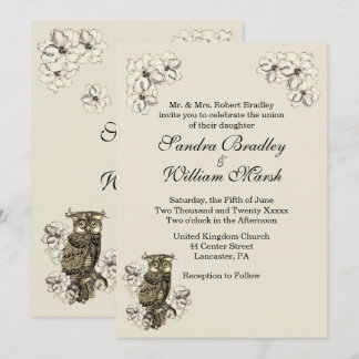 Golden Owl Married Cream Wedding Invitation