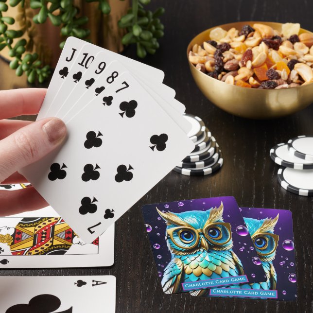 Golden Owl Purple Night Monogram Kids Match Game Poker Cards (In Situ)