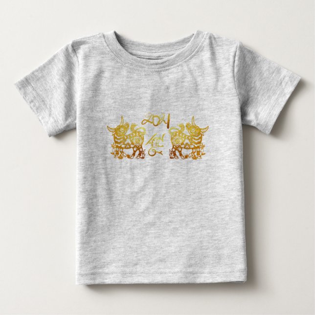 Golden Ox Paper-cut Chinese New Year 2021 Baby Tee (Front)