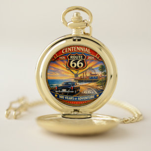 Golden Pacific Coastline Route 66 Pocket Watch
