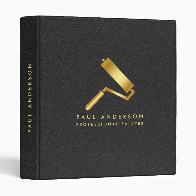 Golden Paint Roller Logo Professional Painter 3 Ring Binder (Front/Spine)