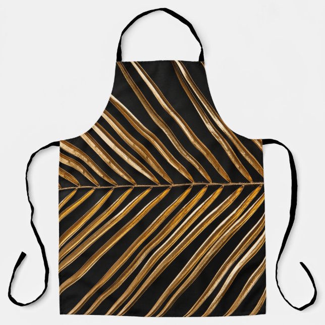 Golden painted date palm leaf closeup on abstract  apron (Front)