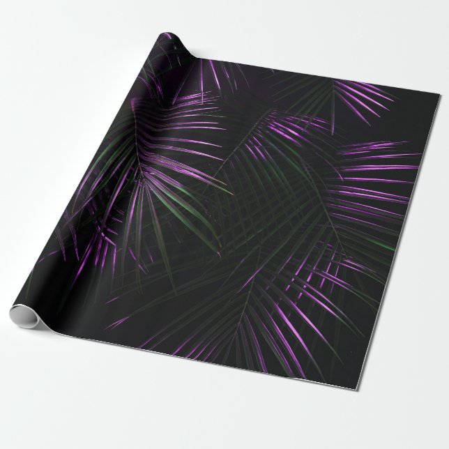Golden painted date palm leaf closeup on dark blac wrapping paper (Unrolled)