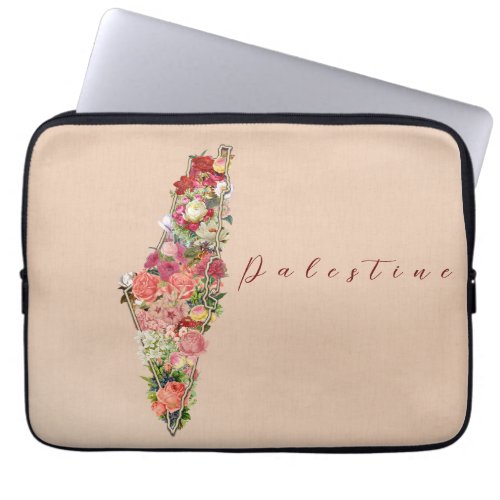 Golden Palestine Map Flower Filled Laptop Sleeve