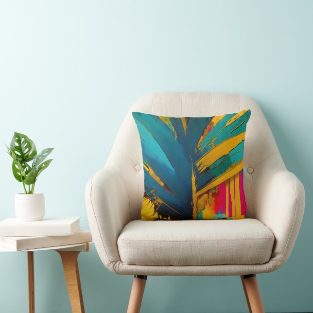 Golden Palm – Abstract Tropical Energy Throw Pillow (Chair)