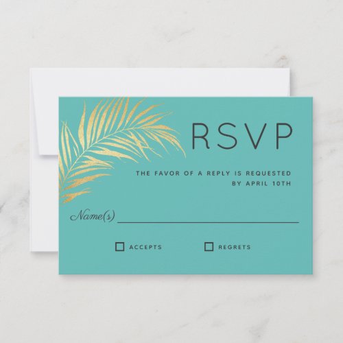 Golden Palm Frond Modern Minimalist RSVP