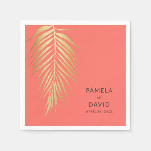 Golden Palm Frond Modern Minimalist Wedding Napkins
