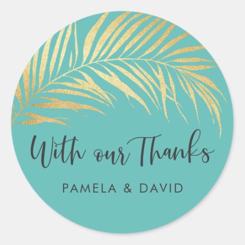 Golden Palm Frond Thank You Classic Round Sticker