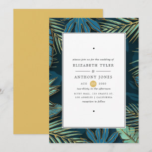 Golden Palm Leaves Exotic Tropical Wedding Invitation