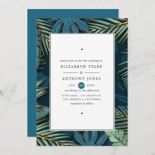 Golden Palm Leaves Exotic Tropical Wedding Invitation
