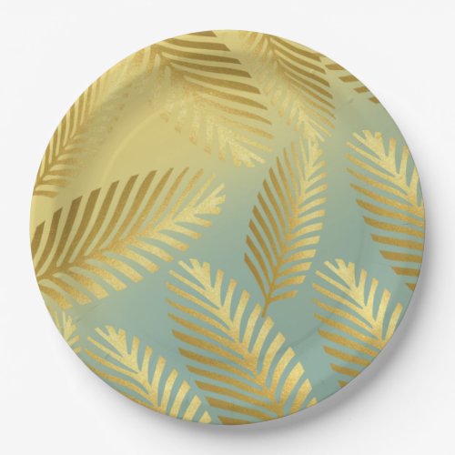 Golden Palm Leaves Pattern Ombre Paper Plates