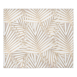Golden palm leaves seamless pattern on white backg duvet cover