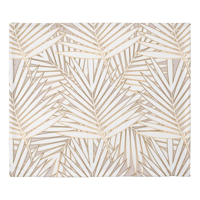 Golden palm leaves seamless pattern on white backg duvet cover (Front)