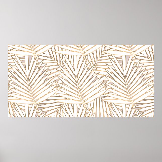 Golden palm leaves seamless pattern on white backg poster (Front)
