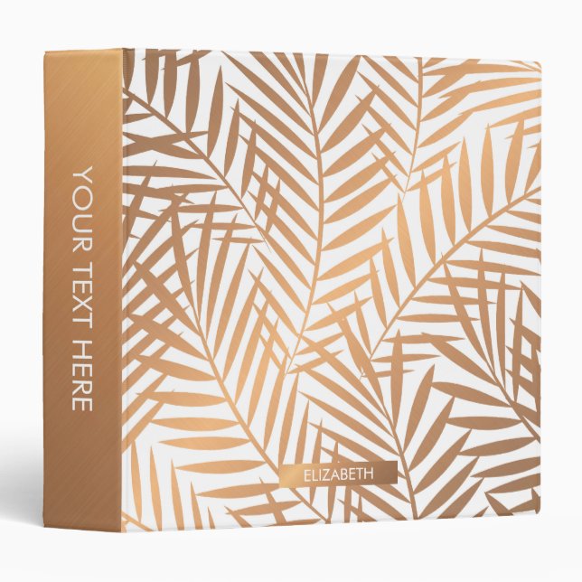 Golden Palm Tree Leaf Pattern 3 Ring Binder (Front/Spine)