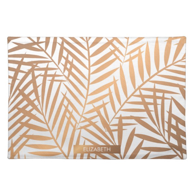 Golden Palm Tree Leaf Pattern Cloth Placemat (Front)