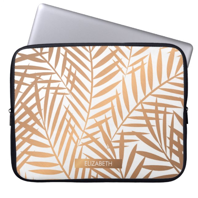 Golden Palm Tree Leaf Pattern Laptop Sleeve (Front)