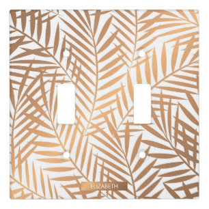 Golden Palm Tree Leaf Pattern Light Switch Cover