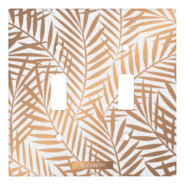 Golden Palm Tree Leaf Pattern Light Switch Cover (Front)
