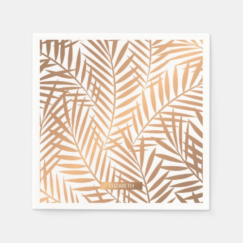 Golden Palm Tree Leaf Pattern Napkins