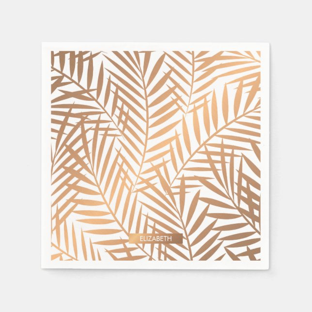 Golden Palm Tree Leaf Pattern Napkins (Front)