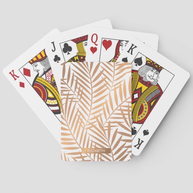 Golden Palm Tree Leaf Pattern Poker Cards (Back)