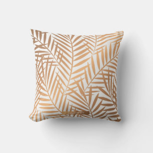Golden Palm Tree Leaf Pattern Throw Pillow