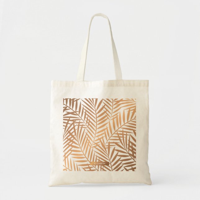 Golden Palm Tree Leaf Pattern Tote Bag (Front)