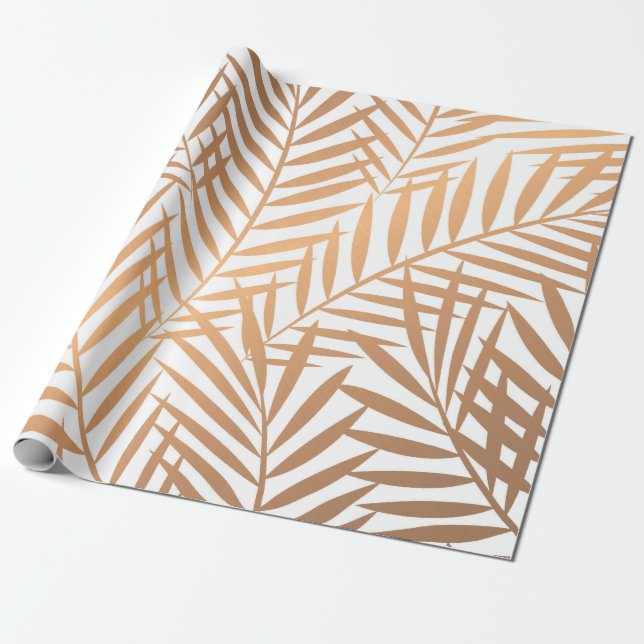 Golden Palm Tree Leaf Pattern Wrapping Paper (Unrolled)