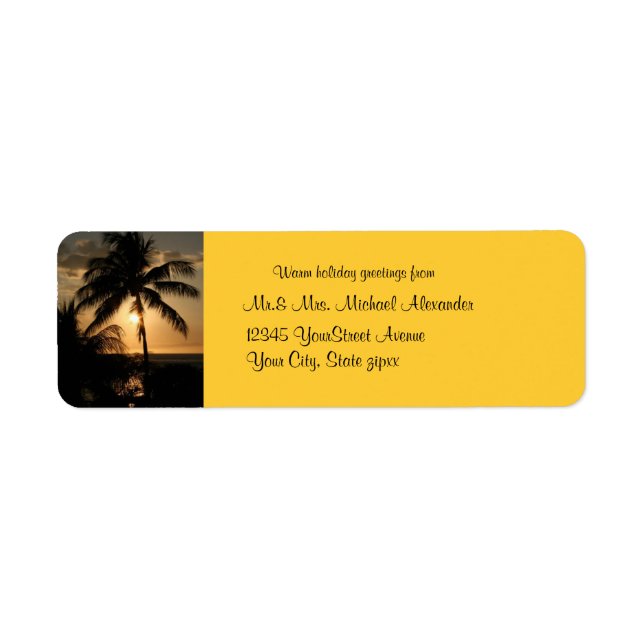 Golden Palm Tree Sunset Holiday Label (Front)