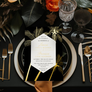 golden palm trees sophisticated tropical wedding foil invitation