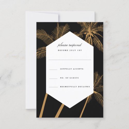 Golden palm trees sophisticated wedding rsvp  invitation